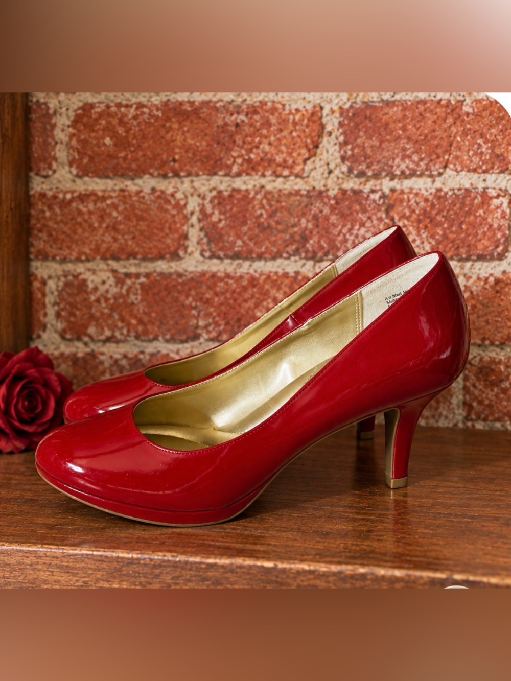 Kelly & Katie Red Patent Leather Round Toe Mid-Heel Pumps